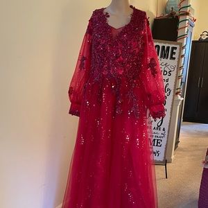 NEW Wedding Bridesmaid Red Dress Size 16 Large With Sequins & Beads